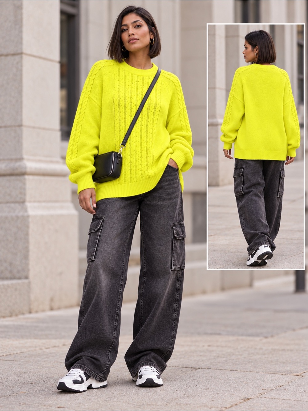 GAP Neon Yellow Cable Knit Crewneck Sweater